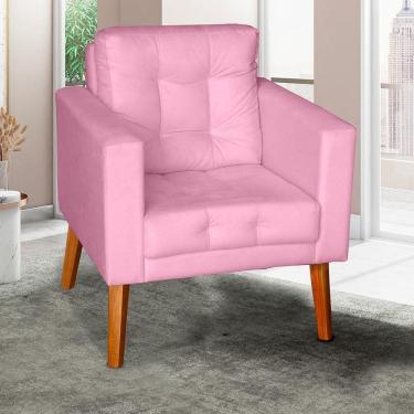 Imagem de Sofá Poltrona Cadeira Decorativa E Descanso Glamour Dubai Com Pés Em Madeira Rosê