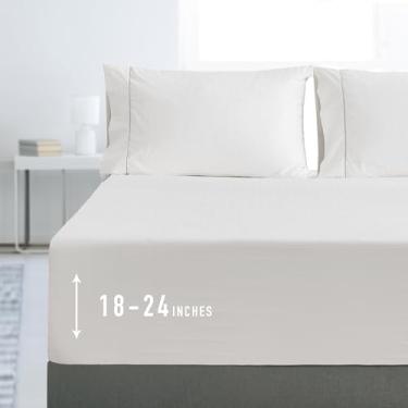 Imagem de Sunflower Lençol Queen, 1 lençol com elástico extra profundo 56 cm, 100% algodão, cetim, macio, respirável, branco xadrez