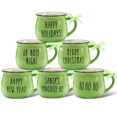 Imagem de Sawysine Conjunto de 6 canecas de café de Natal, caneca de cerâmica de 350 ml, presente de cacau quente para família, mãe, mulher, amiga, fazenda, (estilo vergreen)