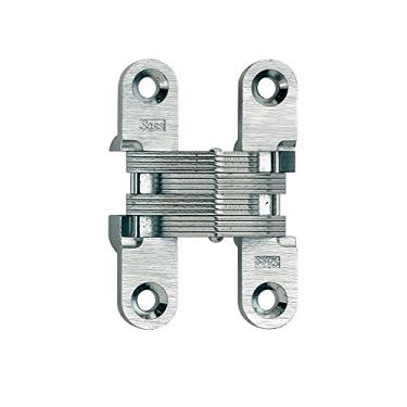 Imagem de SOSS Dobradiça invisível de montagem de encaixe com 4 furos, zinco, acabamento cromado acetinado, altura da folha, largura de 1,27 cm, espessura da folha, 20,32 cm x 1,58 cm (1 par)
