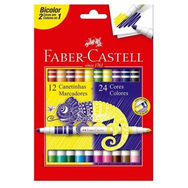 Imagem de Caneta hidrográfica bicolor 150612N 2 em 1 com 24 cores Faber Castell