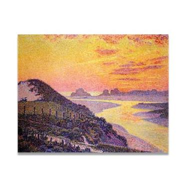 Imagem de Pôr do sol em AmbletsuseThéo van Rysselberghe: Impressão em tela neoimpressionista belga chave 20 x 26 cm sem moldura