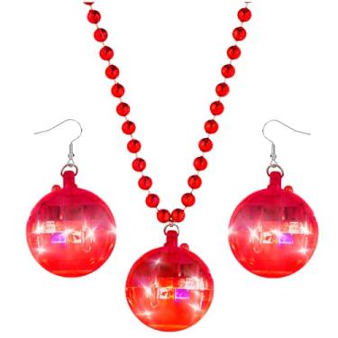 Imagem de JICASTO Brincos e colares de bola de discoteca LED, 2 peças de conjunto de bolas de discoteca iluminadas dos anos 70 e 80 para lembrancinhas de festa de discoteca, acessórios de dança, fantasia