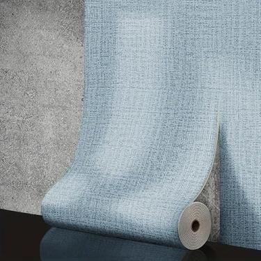 Imagem de Papel De Parede Alto Relevo Linho, Papel de Parede Texturizado Adesivo Lavável, Efeito Tecido Linho (Azul, 50cmX2.8m)