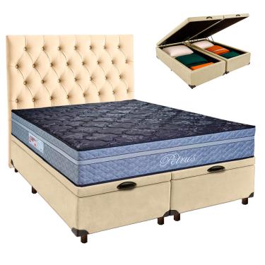 Imagem de Cama + Bau Blindado e Colchão Molas Ensacadas Queen - Petrus Paropas + Cabeceira