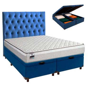 Imagem de Conjunto Cama Box Bau Blindado Queen + Colchão Molas Ensacadas Hanover Inducol + Cabeceira