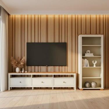 Imagem de Conjunto 2 Peças 1 Rack 210cm e 1 Estante em Madeira Maciça Ananda Cab