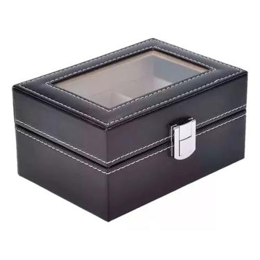 Imagem de Estojo Para 3 Relógios Com Vidro Preto Com Interno Aveludado Gelo Caixa Maleta Porta Relógio
