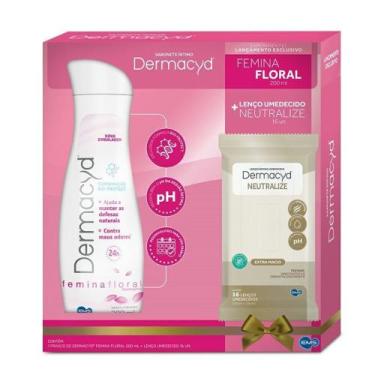 Imagem de Kit Sabonete Íntimo Dermacyd Femina Floral 200ml + Lenço Umedecido Neu