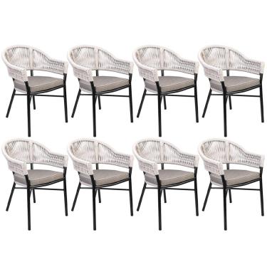 Imagem de Kit 08 Cadeiras Decorativas Área Gourmet Base Grafite Corda Náutica Medan R01 Amêndoa - Lyam Decor