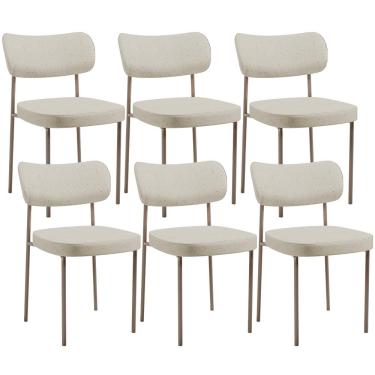 Imagem de Kit 06 Cadeiras Estofadas Para Sala De Jantar Melina Base Arena L02 Linho Champagne - Lyam Decor
