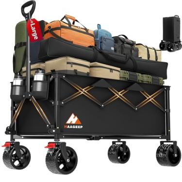 Imagem de Carrinho dobrável com rodas – vagões dobráveis de 220 L, resistente, 226 kg, vagão de praia com rodas grandes para vagões utilitários dobráveis de areia, carrinhos para esportes, compras, acampamento