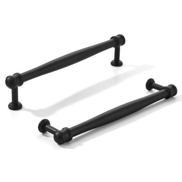 Imagem de khtumeware Pacote com 10 puxadores de armário preto fosco central de 6 polegadas (152 mm), alça sólida para armário de cozinha resistente, ferragens de armário para penteadeira, puxador de banheiro