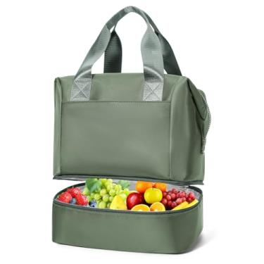 Imagem de coowoz Lancheira feminina adulta isolada lancheira bolsa térmica loncheras para mujer lancheira masculina lancheira para trabalho, piquenique, praia, escritório, viagem, verde oliva