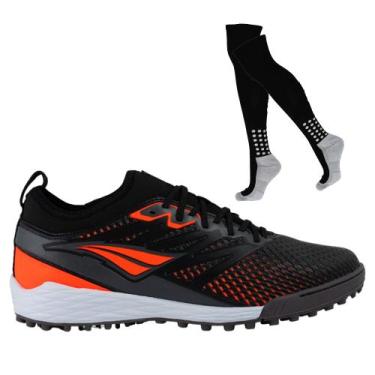 Imagem de Kit Chuteira Society Penalty Se7E Locker Y-2 e Meião, 43, Preto, Laran