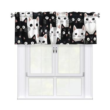 Imagem de Kaifanee Cortina com bolso de haste curta, gatos com olhos grandes, cortinas de decoração de janela para cozinha, sala de estar, quarto, 1 painel, 137 cm L x 45 cm C