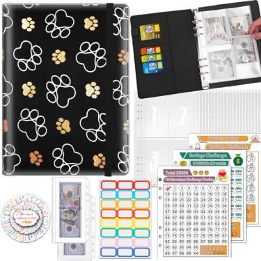 Imagem de Fichário de desafio de economia de dinheiro com 100 envelopes, fichário de orçamento A5 com 25 envelopes para dinheiro, 3 rastreadores laminados reutilizáveis economizando $5050, $500, $10.000