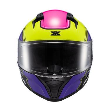 Imagem de Capacete Motociclista Texx Fechado Raptor, Hornet Verde Roxo Branco Ro