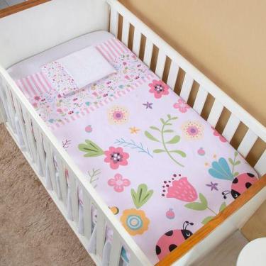 Imagem de Jogo De Lençol 3 Pçs Para Berço Americano Flores - Carinha de Anjo Enx