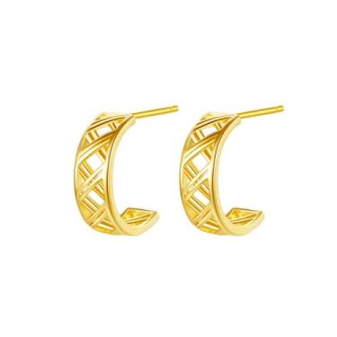 Imagem de Efashion Brincos femininos banhados a ouro 14K prata esterlina 925 fashion e elegantes de malha oca, Small, Ouro amarelo, Sem Pedra Preciosa