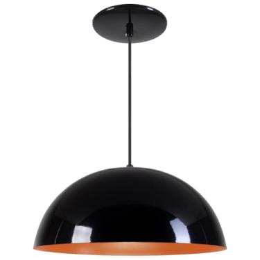 Imagem de Luminária Pendente Meia-Lua em Alumínio 34 cm – Lustre Decorativo Moderno para Sala e Quarto (Preto Brilhante C/Cobre)