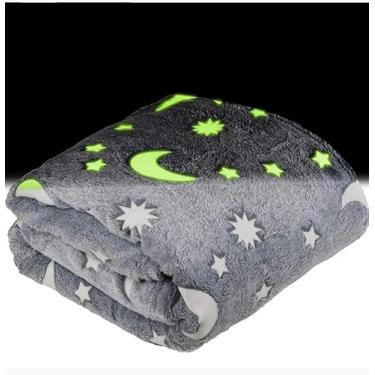 Imagem de Manta Premium Brilha No Escuro 1,80x1,20 Lua, Cobertor Solteiro Infantil, Microfibra Aveludada, Toque Macio, Fluorescente, Estampas Divertidas, Confortável E Quentinha