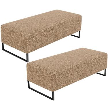 Imagem de Kit 02 Puffs Decorativo Sala De Estar Bali W01 Base Ferro 120X50 Cm Bouclê Mostarda