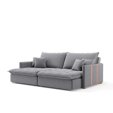 Imagem de Sofá Retrátil Sem Caixa 3 lugares Solomons Linho Cinza 214 cm