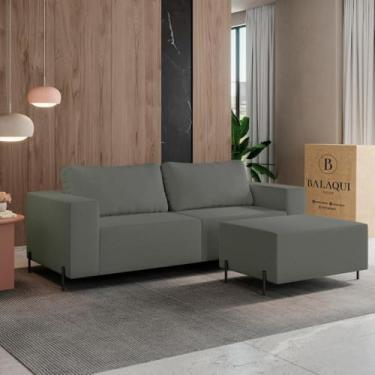 Imagem de Sofá 3 Lugares Sense Moderno Bouclê com Puff Balaqui Decor Cor:grafite