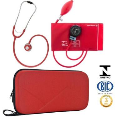Imagem de Kit Enfermagem Aparelho De Pressao Estetoscopio Duplo Bic Esteto, Verm