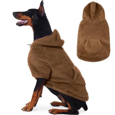 Imagem de IDOMIK Suéter Fuzzy Dog com capuz ajustável, moletom com capuz de lã quente com orifício e bolso, pulôver para cães grandes, moletom com capuz felpudo para outono, inverno, Natal, marrom, 2GG