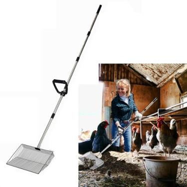 Imagem de TAFALAA Colher grande de galinheiro de 38 cm com cabo longo ajustável ergonômico (60-162 cm) pá de peneiramento de cocô de galinha ancinho de aço inoxidável Colher de galinheiro de metal (C/15