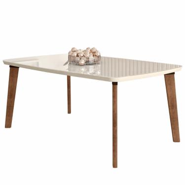 Imagem de Mesa de Jantar RVMóveis Jade com tampo com vidro para 6 lugares com pés Oblongo de madeira maciça cinamomo OFF White