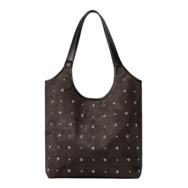 Imagem de OWGSEE Sacolas femininas de palha, bolsas de palha de verão e bolsas de mão de ráfia de tecido de ombro com bolsa de moedas, Café B, Medium