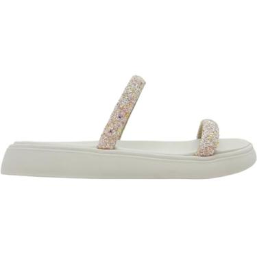 Imagem de Chinelo Feminino Slide Tira Strass Moleca 5469.118 Cor:Branco Maxxi Gliter;Tamanho:34