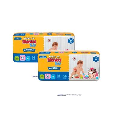 Imagem de Kit 2 Fralda Shortinho Turma da Mônica Baby Tamanho M com 34 Fraldas Descartáveis