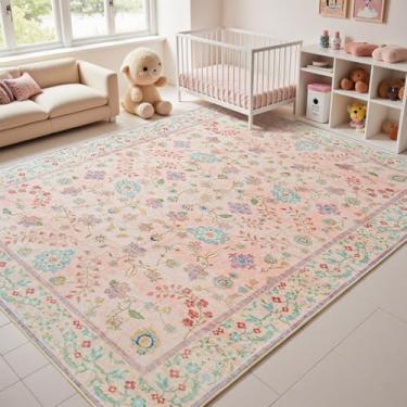 Imagem de Goideal Tapete floral para sala de estar 22 x 30 cm, rosa pálido, lavável, antiderrapante, boho com suporte de borracha para quarto, cozinha, banheiro, sala de jogos, entrada e escritório