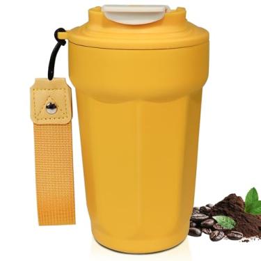 Imagem de DITOSH Copo de café isolado 450 ml Caneca de café de viagem de aço inoxidável 316 abertura direta para bebida tampa à prova de vazamento reutilizável caneca de café isolada quente e fria caneca de