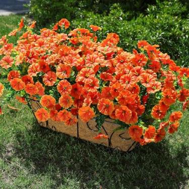 Imagem de Neabuler Plantas artificiais de flores falsas para atividades ao ar livre, 12 pacotes de glória da manhã sintética resistente a UV, flores de seda verdadeira para plantador externo, porta da frente