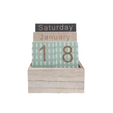 Imagem de Calendário perpétuo de madeira para mesa, exibição de data do mês de madeira de metal para professores, estudantes, sala de aula, decoração de escritório de fazenda rústica, acessórios de mesa