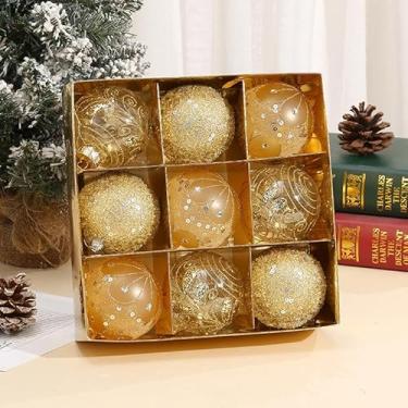 Imagem de Bolas de Natal, 9 peças, 8 cm, bolas de Natal, champanhe, pingente de decoração de árvore de presente para decoração de guirlanda de Natal (dourado)