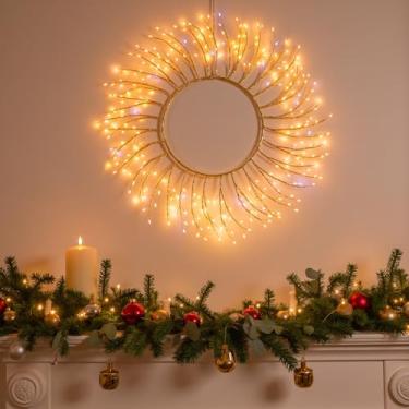 Imagem de ooLALoo Guirlanda de Natal pré-iluminada, guirlanda de Natal de 56 cm com 260 LEDs de luzes de fada, luzes de janela operadas por USB penduradas para decoração interna de Natal, festa de Natal, galho