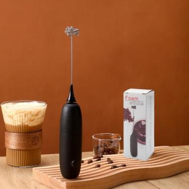 Imagem de 1 espumador de café portátil, mini batedeira com batedor de aço inoxidável, espumador de leite portátil ajustável para cappuccinos, chocolate quente, milkshakes, mistura de ovos (preto)
