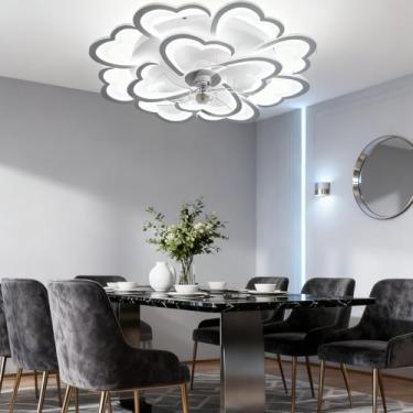 Imagem de Daksan Ventilador de Teto Flor LED 88cm - Fandelier Slim 144W, 3 Cores Ajustáveis, 6 Velocidades, Controle Remoto, Baixo Perfil - Quarto/Sala (Branco)