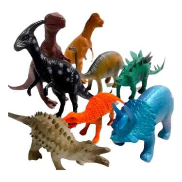 Imagem de Conjunto de 8 Dinossauros de Borracha, Miniaturas Coloridas, Brinquedo Educativo Jurássico, 12-16cm, Material Emborrachado, Coleção Completa