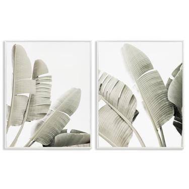 Imagem de Stupell Industries Conjunto de arte giclée emoldurado branco com folhas de bananeira verde silenciosas, design de Sisi e Seb, 76 x 61 cm