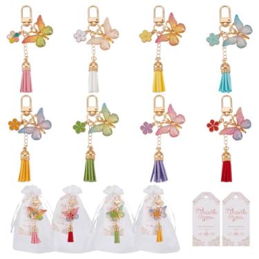 Imagem de AHANDMAKER 16 Sets Butterfly Party Favors Tassel Keychain for Guests 8 Colors Butterfly Keychain with Thank You Cards Return Gifts Organza Bags for Wedding Birthday Party Supplies