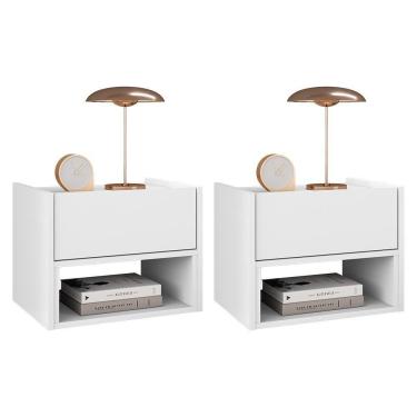 Imagem de Kit 2 Mesas De Cabeceira Suspensa Florença 1 Gaveta Branco - Casa D Branco