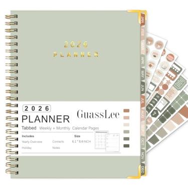 Imagem de GuassLee Agenda 2026 – Agenda Agenda de capa dura de janeiro de 2026 a dezembro de 2026 – Agenda A5 semanal e mensal com adesivos, bolso traseiro, abas revestidas – 21,3 cm x 15,5 cm, branco