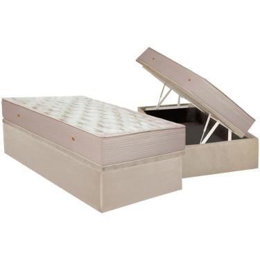 Imagem de Cama Box Baú Solteiro: Colchão Molas Ensacadas Ortobom Orthotel Superluxo + Base Crc Suede Clean (88x188)